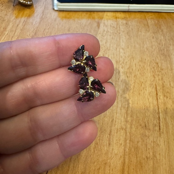 Chic Gold Tone Earrings with Purple CZ - Picture 1 of 4